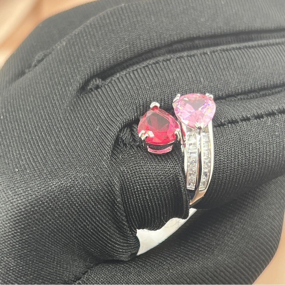 Sterling Silver Pink and Red Drop Gemstone Ring - Picture 6 of 6